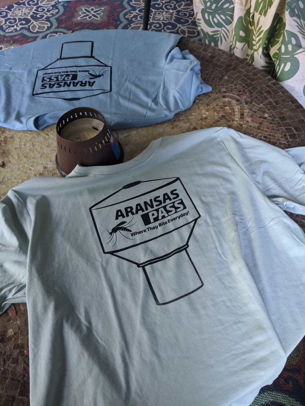 Finished Aransas Pass parody shirts
